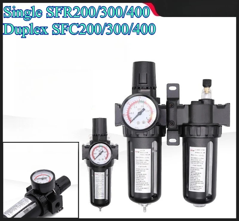 SFR SFC200-400 에어 필터 레귤레이터 콤보 산업 자동 배수 압력계 압축 시스템 공압 공구용