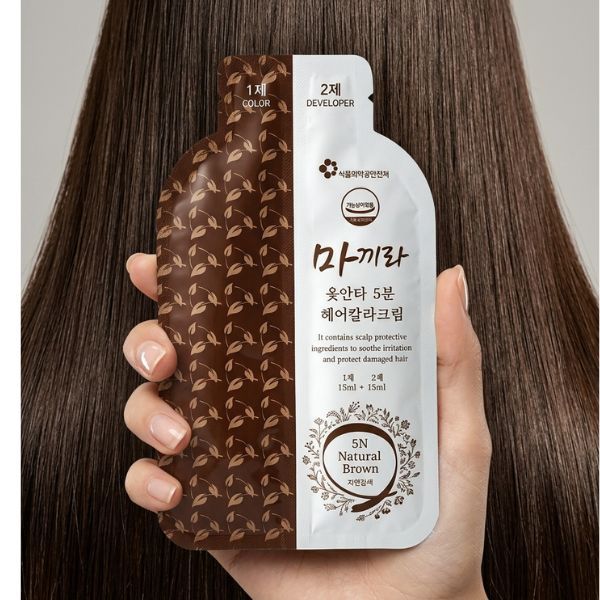 마끼라 옻안타 5분 헤어칼라염색약 전문가용 뿌리 흰머리 부분염색 30ml, 3N 진한갈색, 5개 - 상세 이미지 3