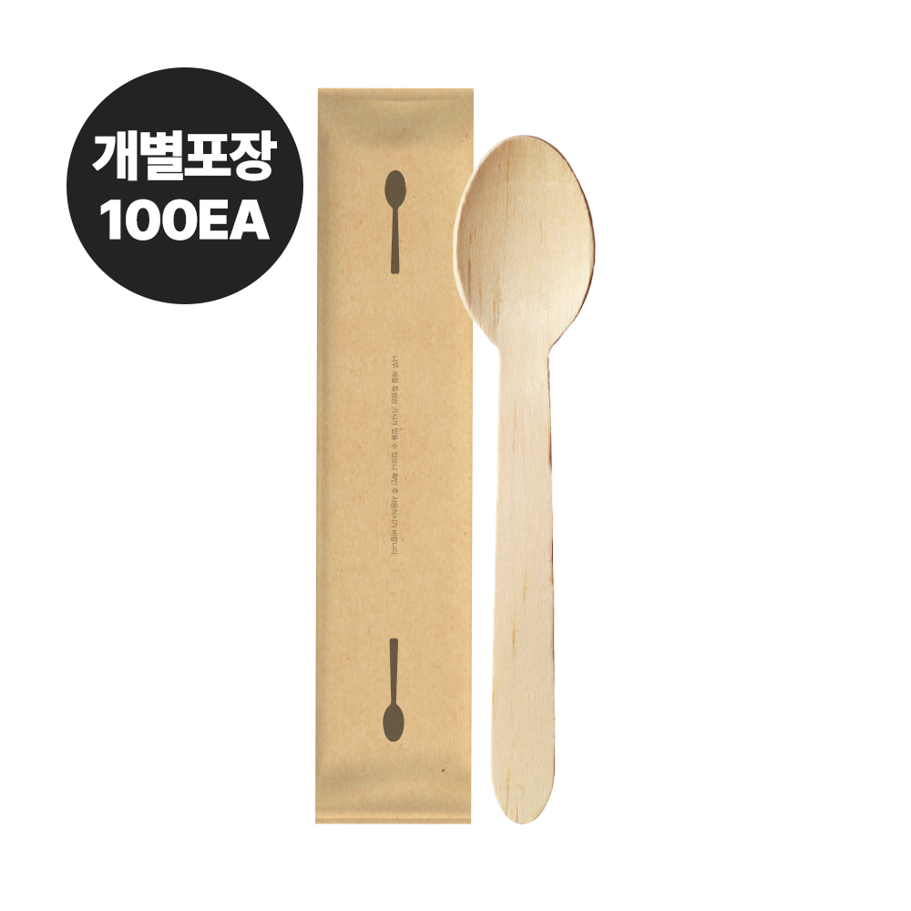 [녹차원] FSC 우드스푼 개별포장 (1poly : 100pc) - 상품 이미지