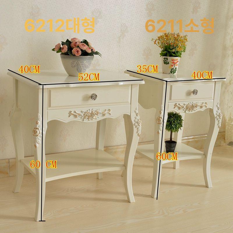 유럽풍 엔틱협탁 화이트 심플스타일 빈티지 수납공간 40x35x60 골드 트림 - 상세 이미지 5