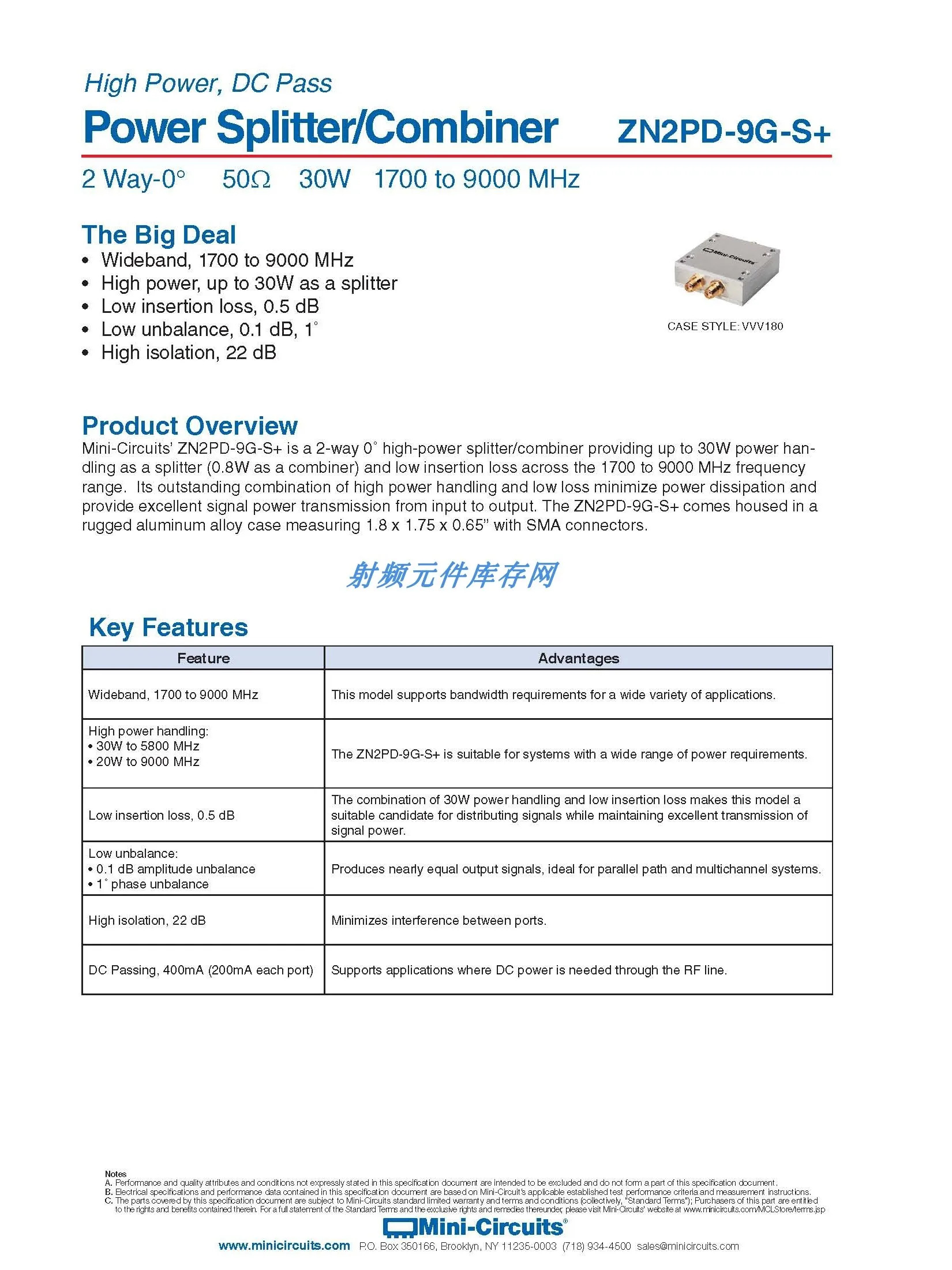 ZN2PD-9G-S  전력 분배기 결합기 미니 1700-9000MHz 주파수