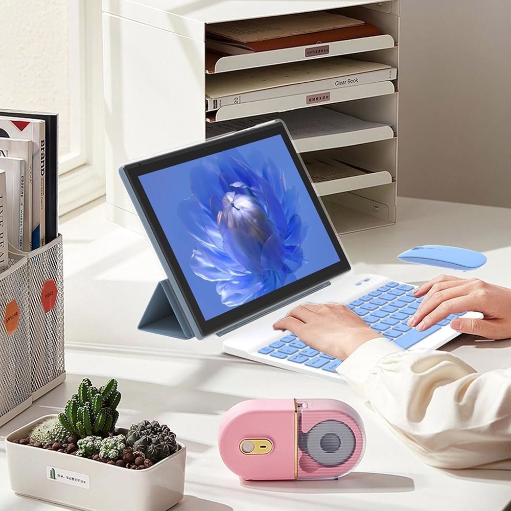 2 in 1 태블릿 10인치 펜, PC 블루 케이스 배터리 스타일러스 스크린 키보드 세트, 카메라 듀얼 마우스 WiFi6 터치 HD 6000mAh 2MP+8MP 탭, 블루투스 안드 - 상세 이미지 2