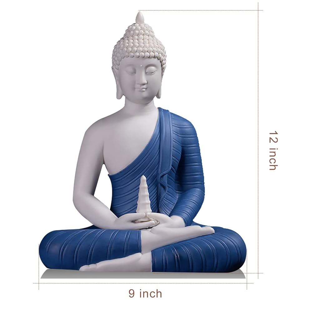 홈 데코용 훌루 12인치 도자기 불상, 작은 불상 장식상 실내 야외 - 파란색 Blue - 상세 이미지 3