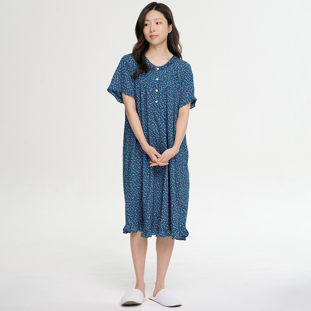 마린플라워 반팔 여름 빅사이즈 레이온 여성 홈웨어 원피스 잠옷 이미지 3