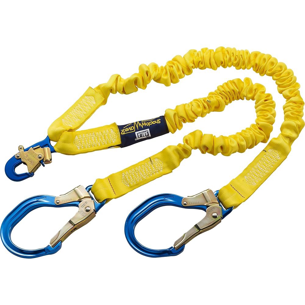 3M DBI-SALA 6 Shockwave2 1 1516 폴리에스터 튜브형 웹 트윈 레그 타이오프 충격 흡수 랜야드, 스냅 훅 및 다리 끝에 알루미늄 철근 후크 포함 - 상품 이미지