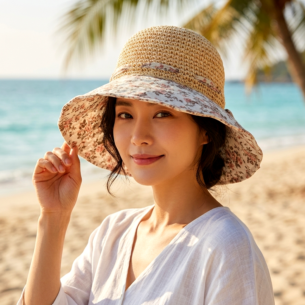 지사 벙거지 모자 챙넓은 자외선 차단 여성 버킷햇 여름 모자 - 상품 이미지