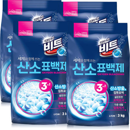 CJ라이온 비트 O2 살균 표백제 리필 3kg x 4개