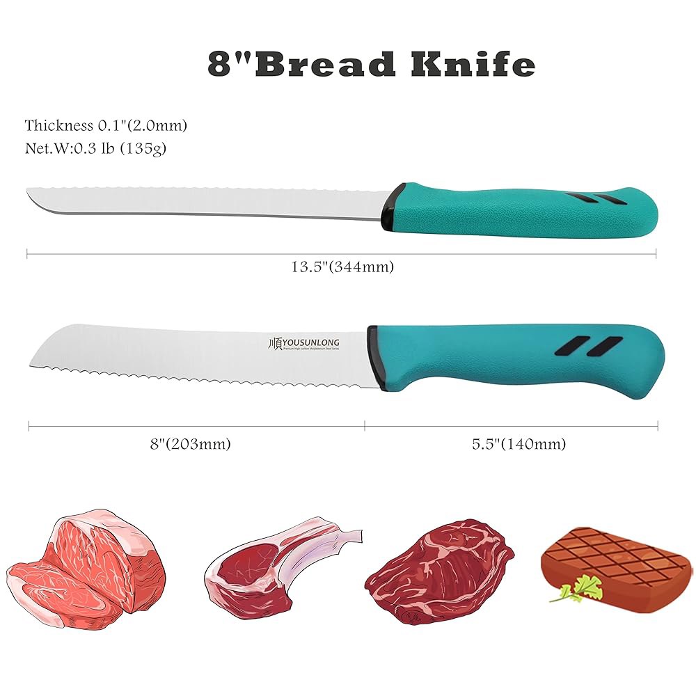 YOUSUNLONG Bread Knife 203mm(8인치) 톱니 커터 샌드위치 슬라이싱 - 인체 미끄럼 블레이드 나이프 방지 공학적 및 고탄소 스틸 프리미엄 몰리브덴 손잡이 8 - 상세 이미지 3