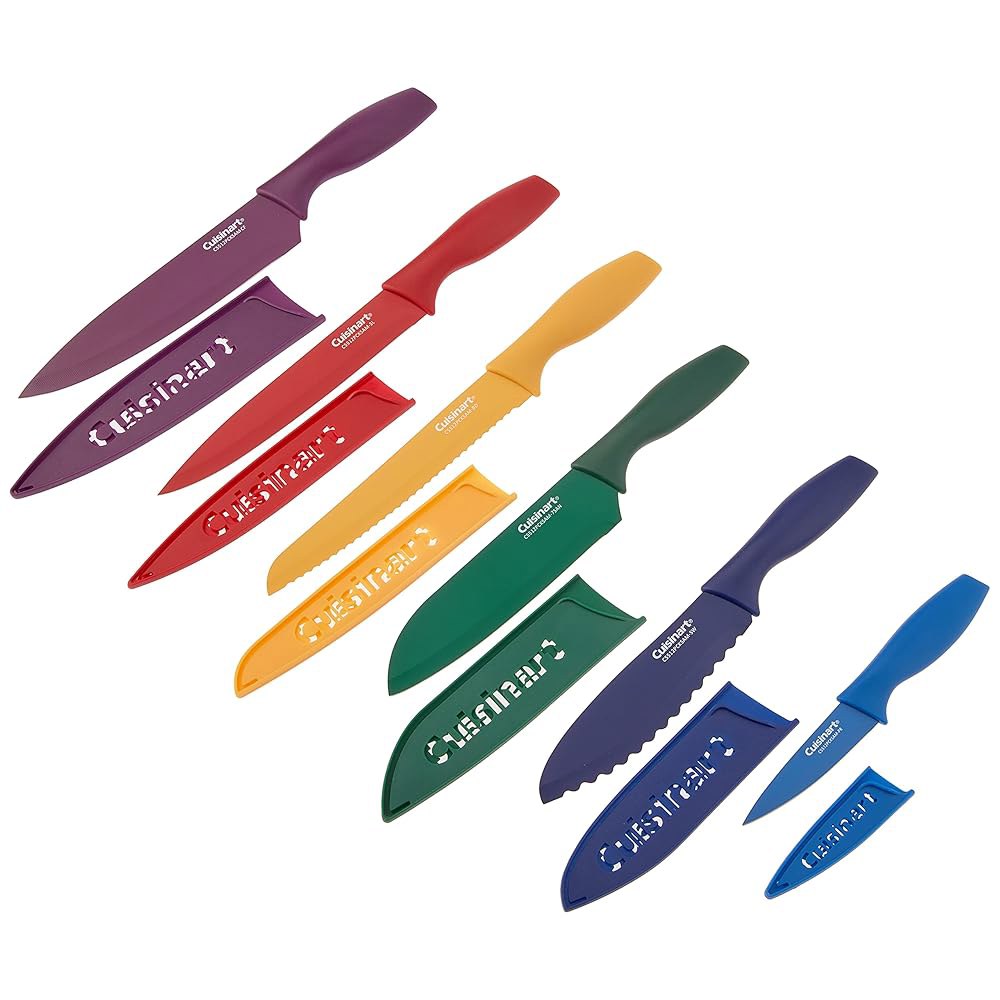 Cuisinart 블레이드 가드가 포함된 컬러 나이프 세트 커버 12피스 구성 아마존 독점 칼 6개 (C55-12PCKSAM) Color: Multi-Color - 상세 이미지 3