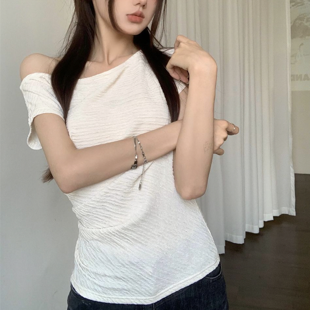 MFNC-1007358 데일리 드레이프 여리핏 셔링 반팔티 - 상품 이미지