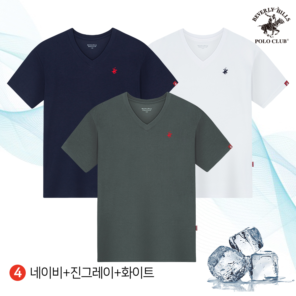 냉감 V넥 반팔 3PACK 남여공용 쿨링 티셔츠 비버리힐즈폴로클럽 - 상세 이미지 5