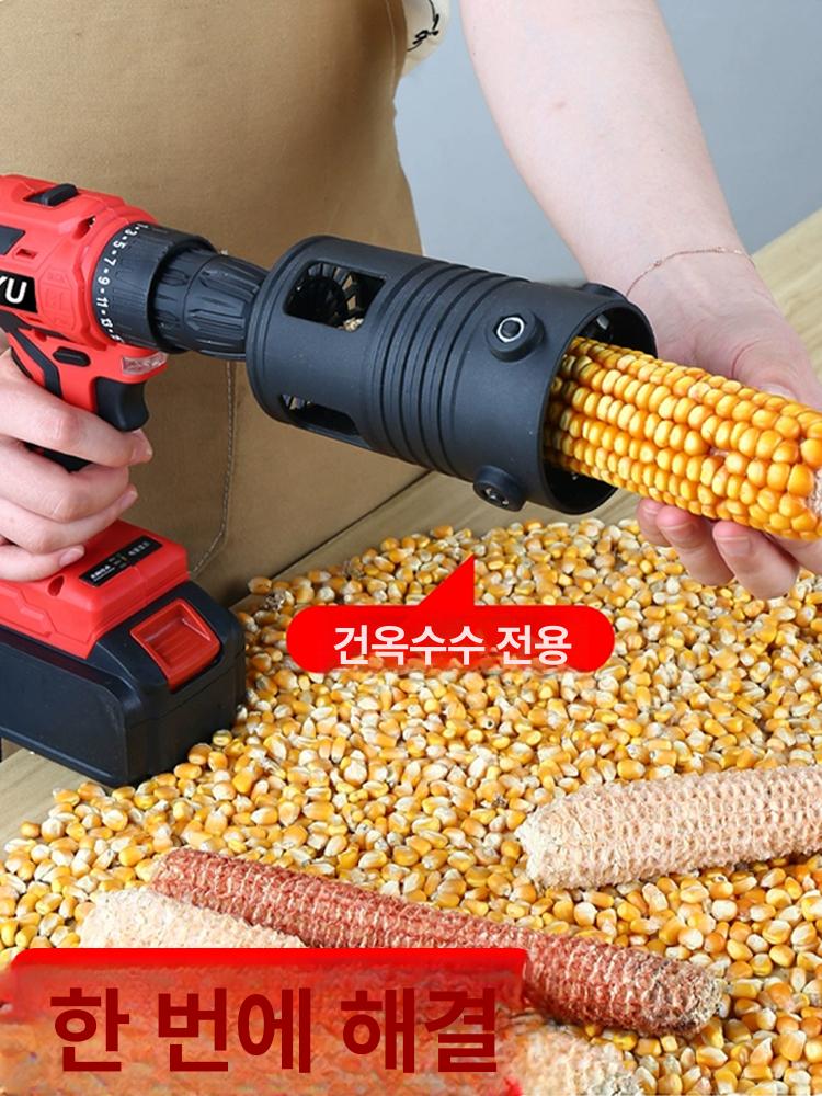 옥수수탈곡도구 드릴 연결형 전동드릴용 가정용 휴대용 원통형 내구성강한 강화플라스틱 마른 수동 옥수수 탈곡기 1개 (장갑 1켤레 포함) - 상세 이미지 2