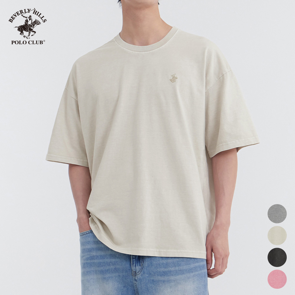 피그먼트 반팔 오버핏 남녀공용 클래식 자수 로고 티셔츠 비버리힐즈폴로클럽 (4컬러) - 상세 이미지 4