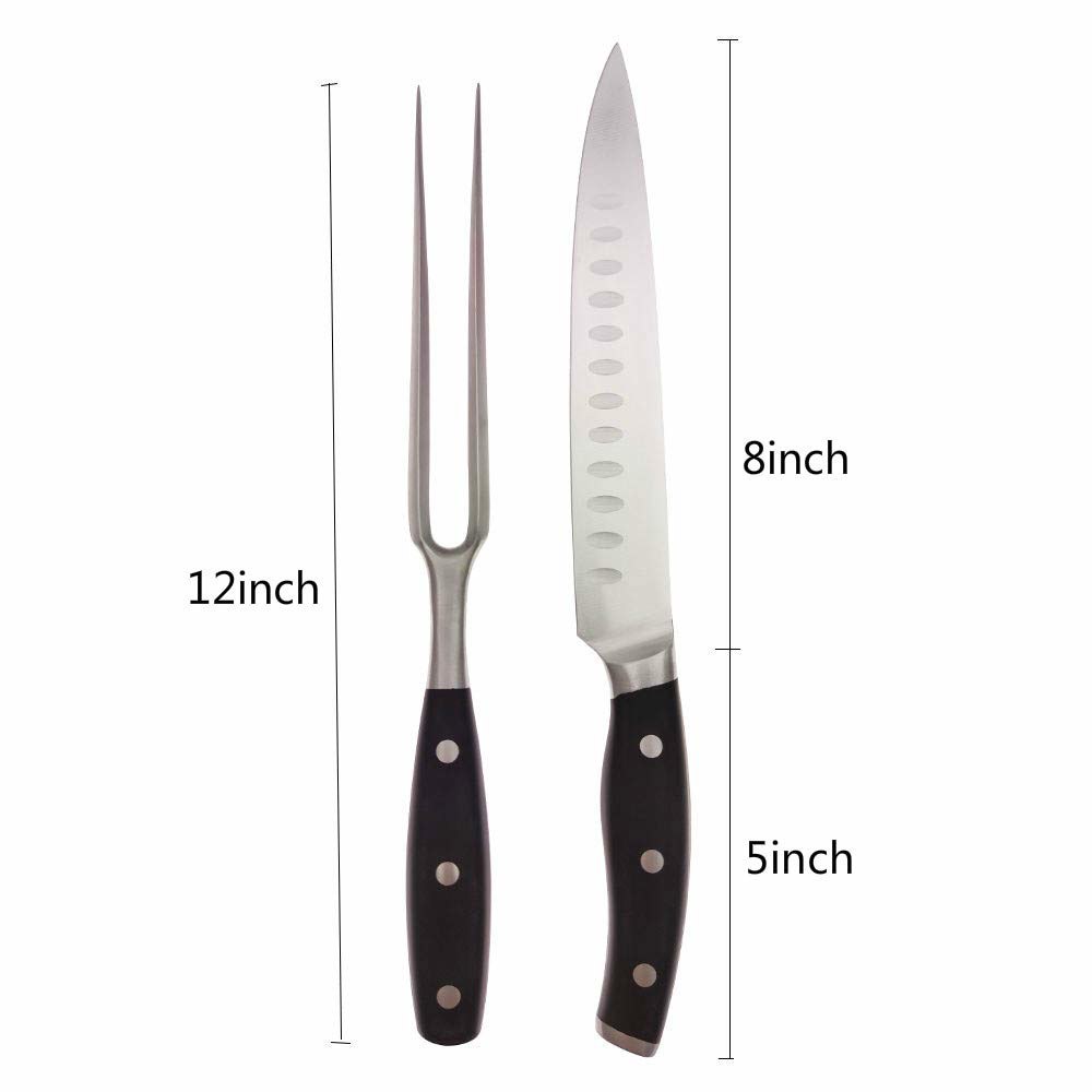 카빙 나이프 및 포크 세트 - 메탈 세트, 독일 스트레이트 조각 리벳 BBQ 도구 스틸 20.3cm(8인치) 단조 주방 트리플 고급 전문 고기 - 상세 이미지 3
