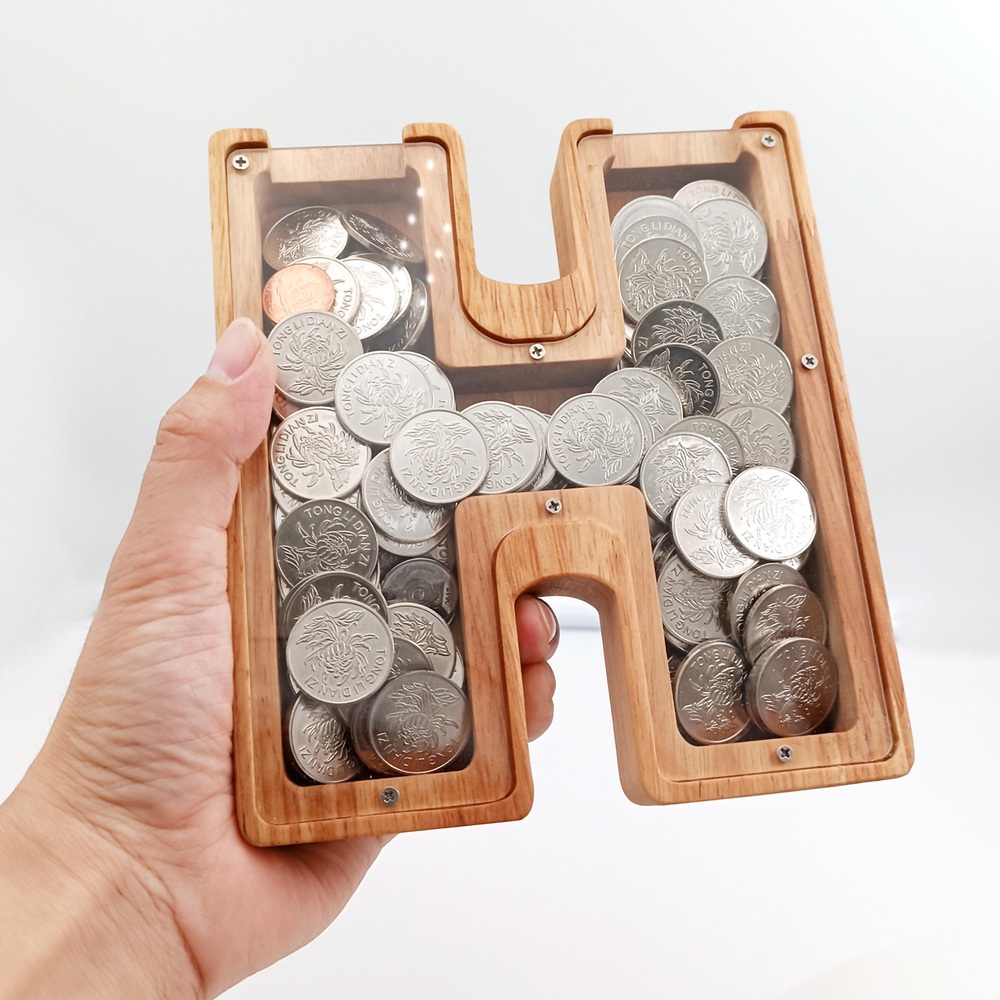 알파벳 장식 이니셜 꽃상자 영문자 저금통 나무 투명 DIY 저축 선물 특별한 상자 A - 상세 이미지 4