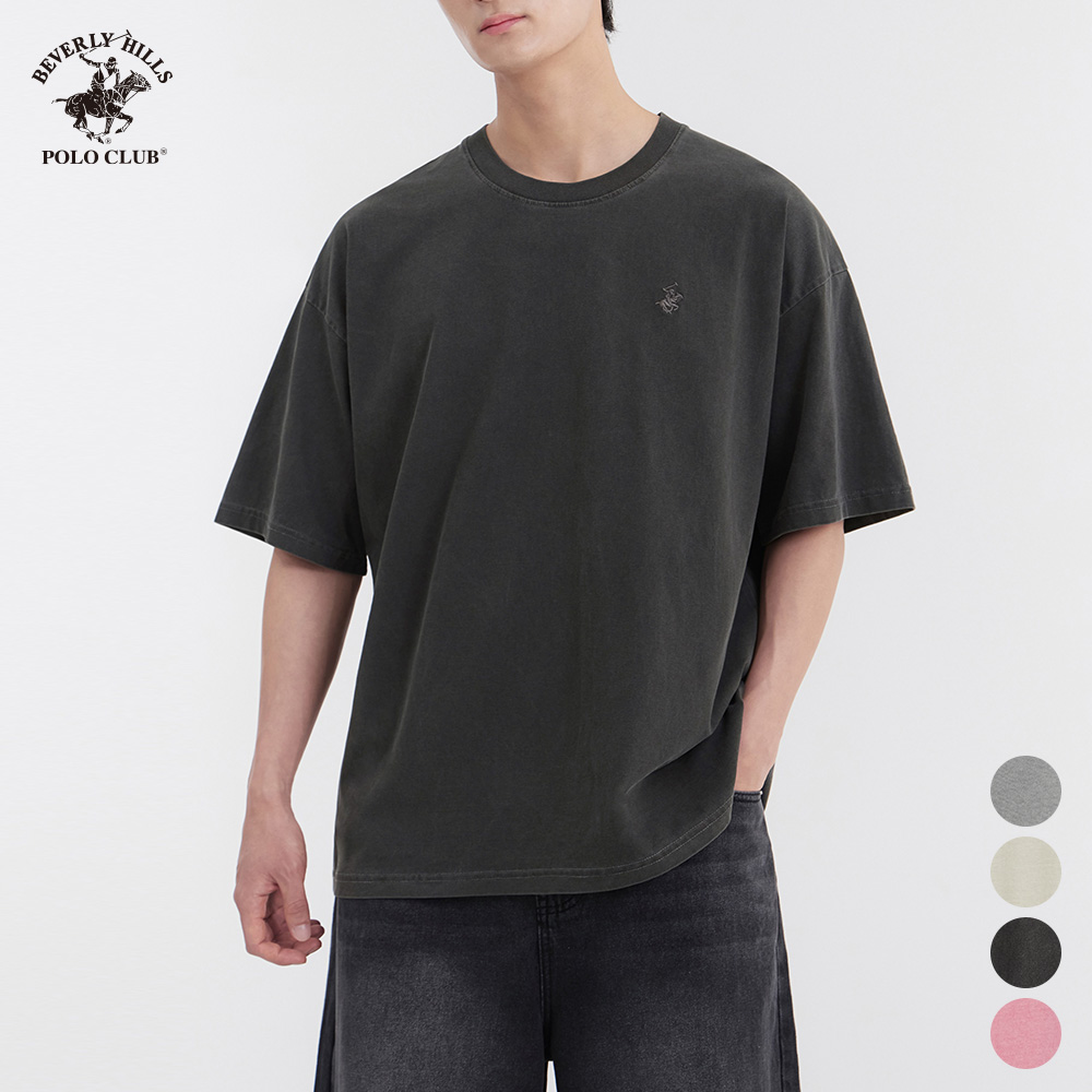 피그먼트 반팔 오버핏 남녀공용 클래식 자수 로고 티셔츠 비버리힐즈폴로클럽 (4컬러) - 상세 이미지 3