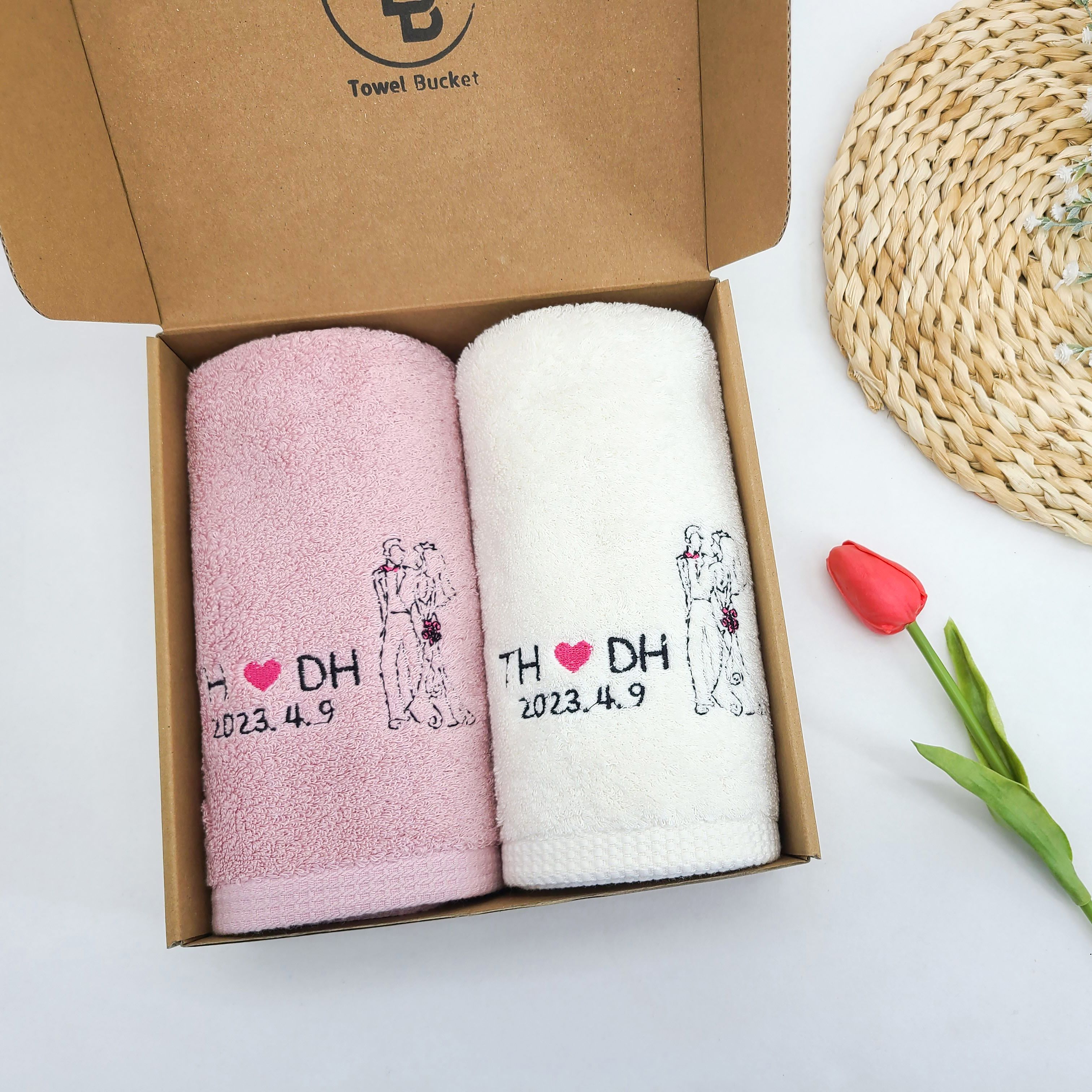 타월버킷 결혼 수건 답례품, 특별한 기념일을 위한 맞춤형 선물