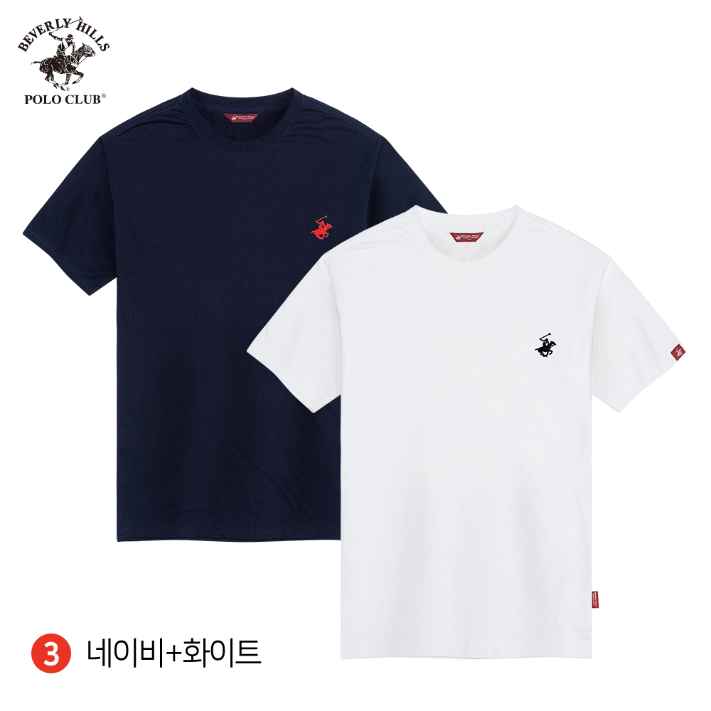 라운드 반팔 2PACK 매일 입는 기본템 남여공용 자수로고 티셔츠 비버리힐즈폴로클럽 - 상세 이미지 4