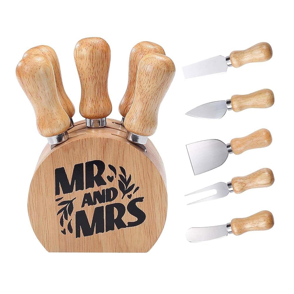 Qinwindeer 나무 홀더가 있는 치즈 나이프 액세서리 Mrs) Box 보드 보드, 기구 Git 도구 (Mr 5개 세트, 샤퀴테리 스프레더 Mr Mrs - 상품 이미지