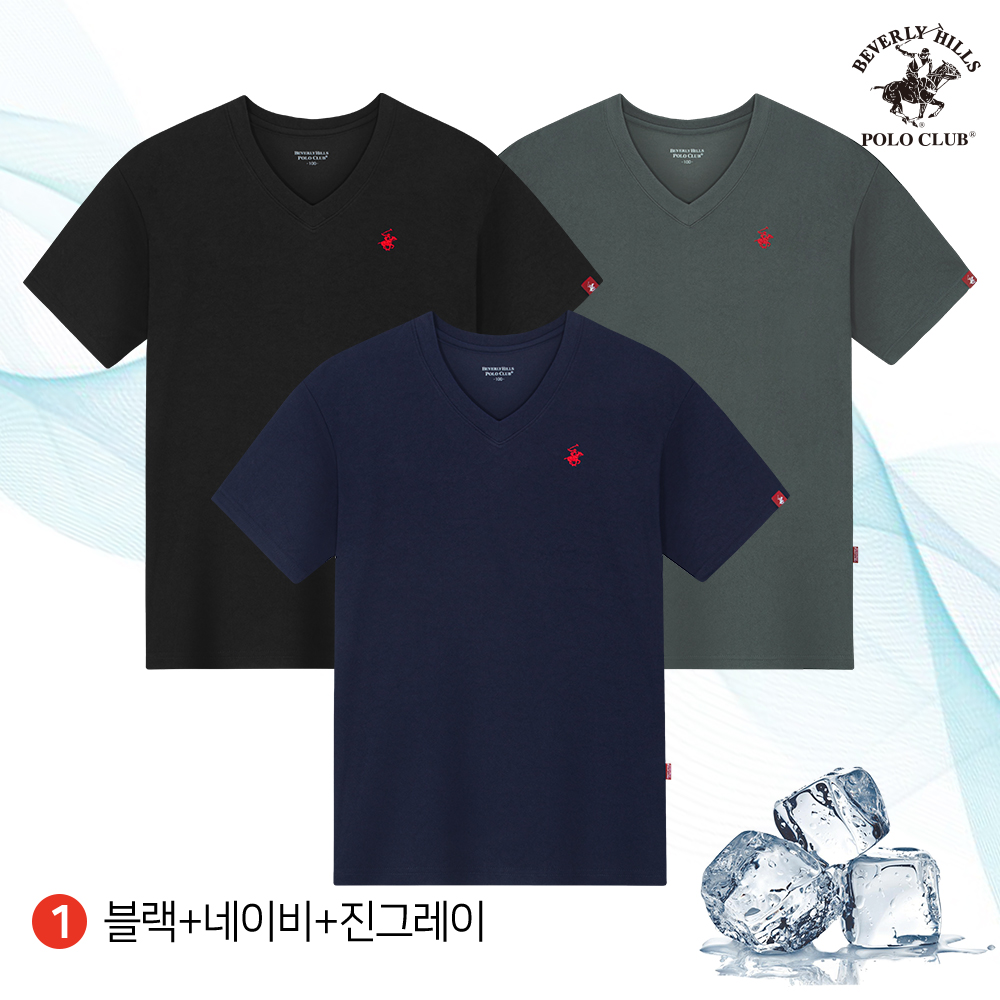 냉감 V넥 반팔 3PACK 남여공용 쿨링 티셔츠 비버리힐즈폴로클럽 - 상세 이미지 2
