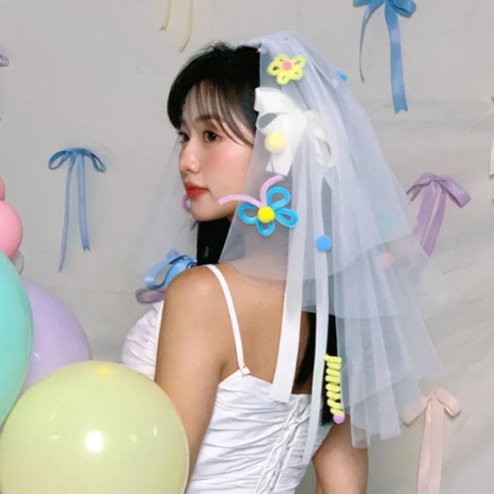 셀프웨딩베일 웨딩스냅소품 숏베일 면사포 브라이덜샤워 - 상세 이미지 4