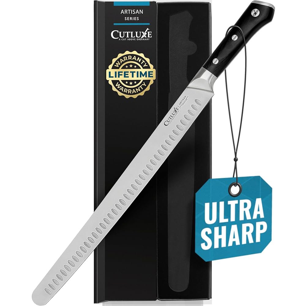 Cutluxe 엑스트라 롱 35.6cm(14인치) 슬라이싱 카빙 BBQ 탱 공학적 날카로운 디자인 및 인체 고기 나이프 아티잔 시리즈 - 독일 양지머리, 면도날로 고탄소 스틸 핸들 - 상품 이미지