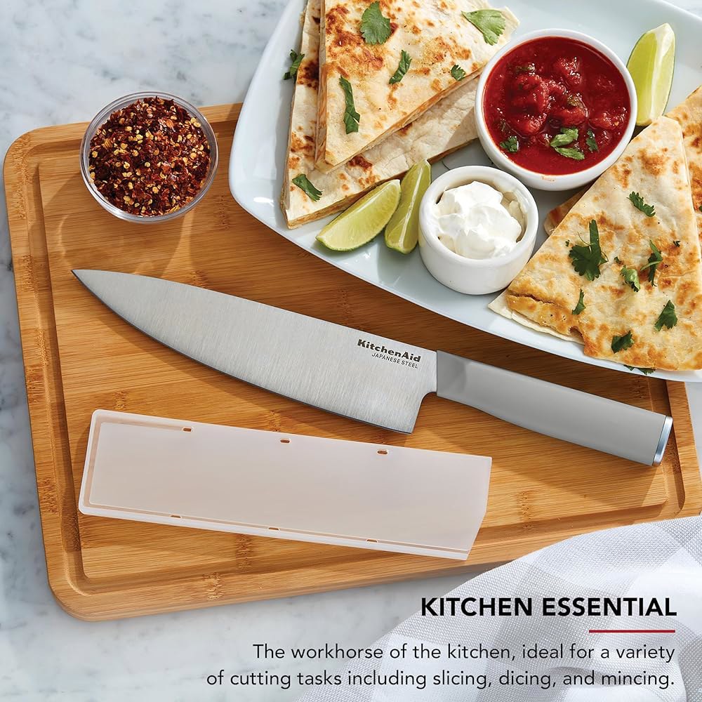 KitchenAid 클래식 셰프 나이프, 맞춤형 핏 블레이드 스테인리스 칼, 그레이 일본 주방 날카로운 블레이드, 스틸 20.3cm(8인치), 고탄소 커버, Blue 8 - 상세 이미지 2