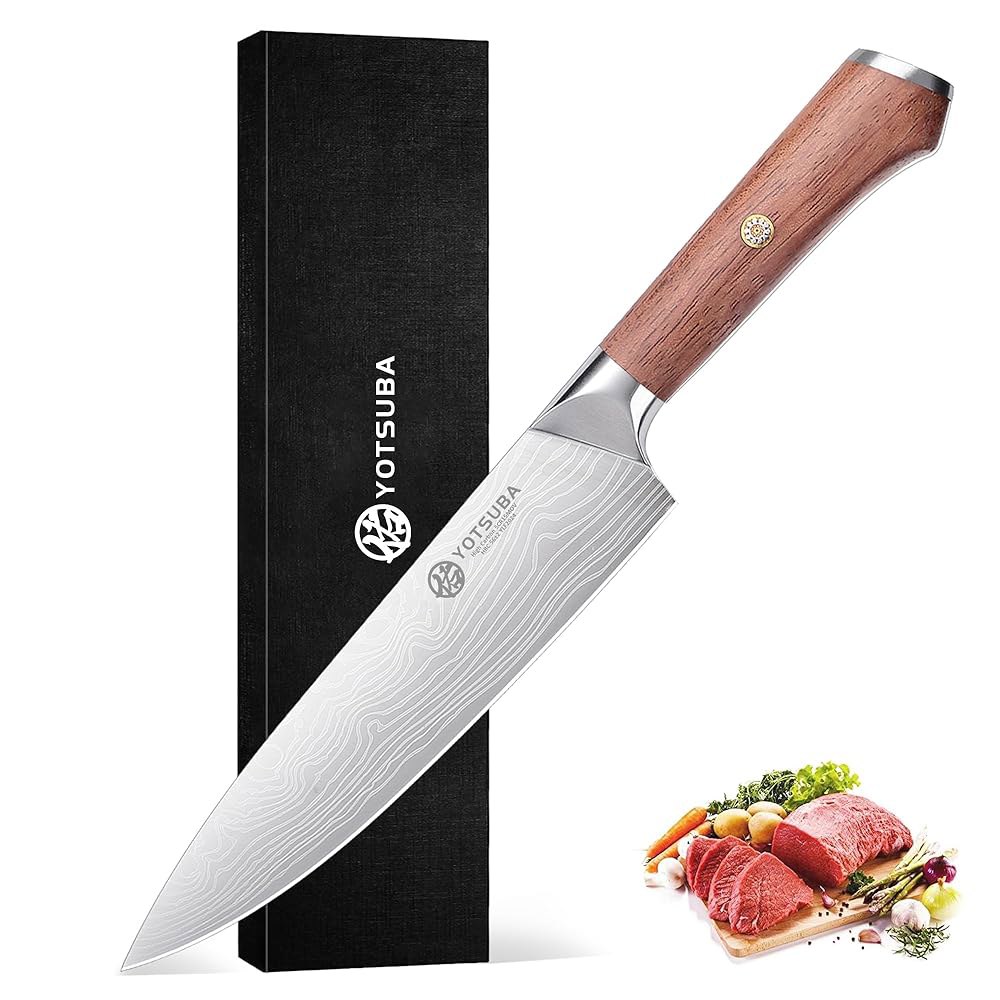YOTSUBA Chef Knife-20.3cm(8인치) 일본 규토 주방 아빠를 스테인리스 고탄소 나이프 셰프 인체 선물, 엄마, 스틸 포함 필수품 프리미엄 독일 공학적 선물 손잡이 - 상품 이미지