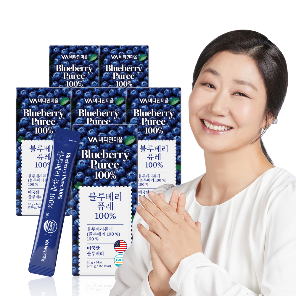 [12주분] 비타민마을 미국산 통째로 대왕 블루베리 퓨레 100% 20g 14포, 6개 - 상품 이미지