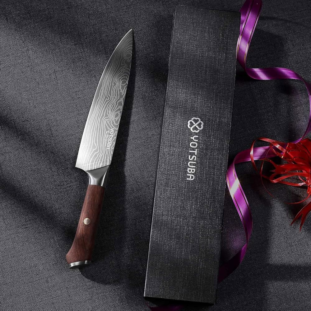 YOTSUBA Chef Knife-20.3cm(8인치) 일본 규토 주방 아빠를 스테인리스 고탄소 나이프 셰프 인체 선물, 엄마, 스틸 포함 필수품 프리미엄 독일 공학적 선물 손잡이 - 상세 이미지 2
