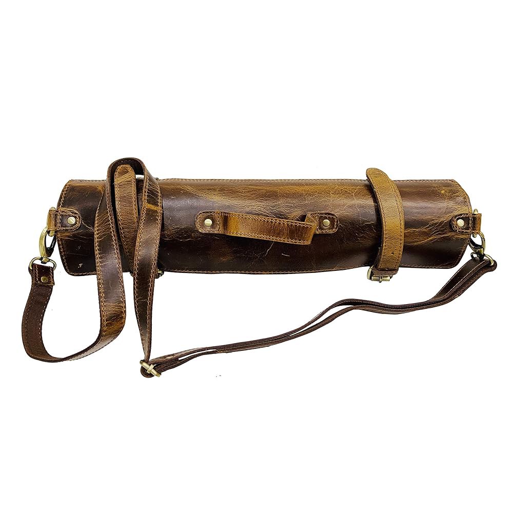 CREATIVE LEATHER ART 가죽 나이프 롤 셰프 백 케이스 탠 빈티지 - 상품 이미지