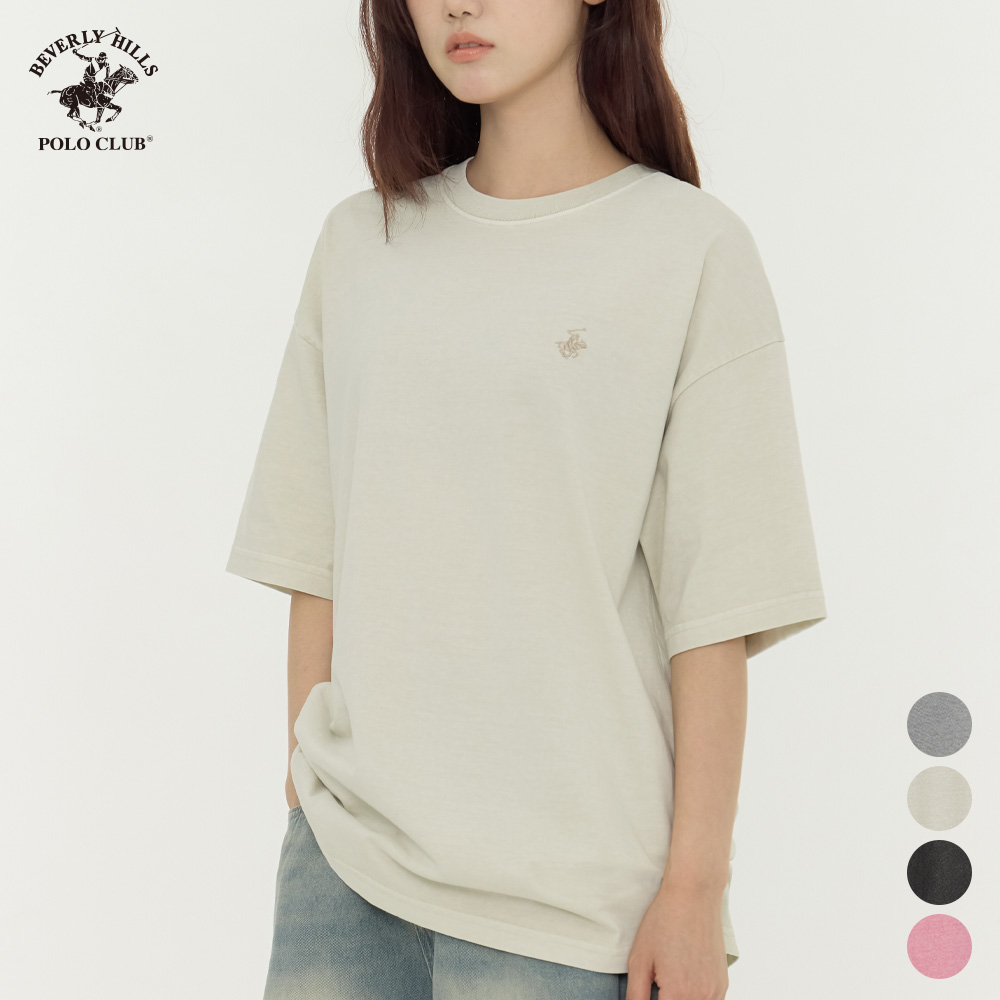 피그먼트 반팔 오버핏 남녀공용 클래식 자수 로고 티셔츠 비버리힐즈폴로클럽 (4컬러) 이미지 8
