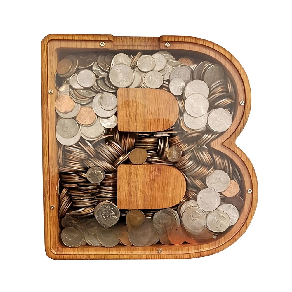 알파벳 장식 이니셜 꽃상자 영문자 저금통 나무 투명 DIY 저축 선물 특별한 상자 A 이미지 6
