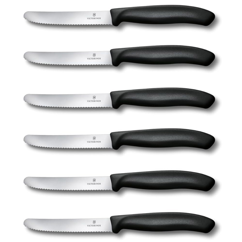 Victorinox Swiss 클래식 토마토 및 테이블 톱니 나이프 블랙, 가족 세트, 6개 다이닝을 세트 일상 위한 블레이드, - 상품 이미지