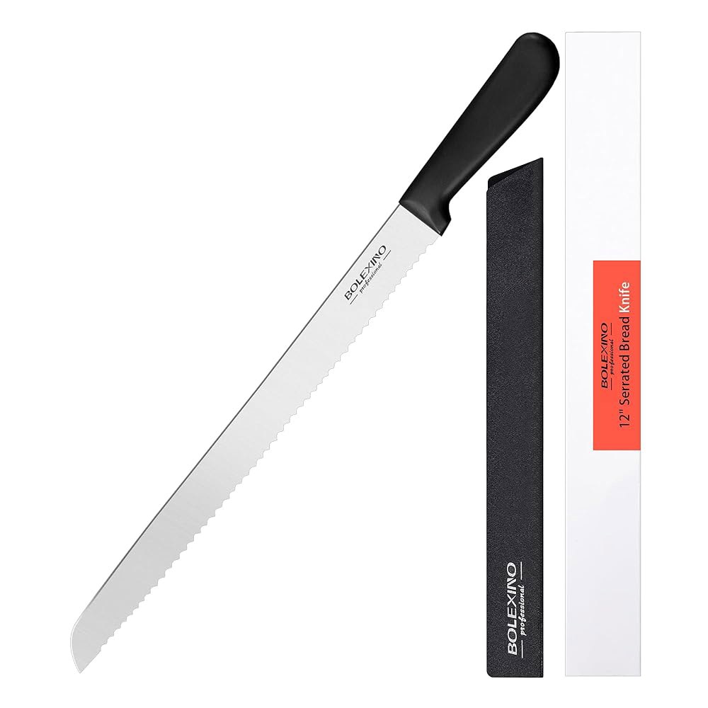 홈메이드 빵용 30.5cm(12인치) 톱니 빵 나이프, 수 크러스티 있는 매우 스틸 엣지 날카로운 베이커 다목적 케이크 자를 슬라이서, 효율적인 주방 웨이브 와이드 빵을 스테인리스 - 상품 이미지