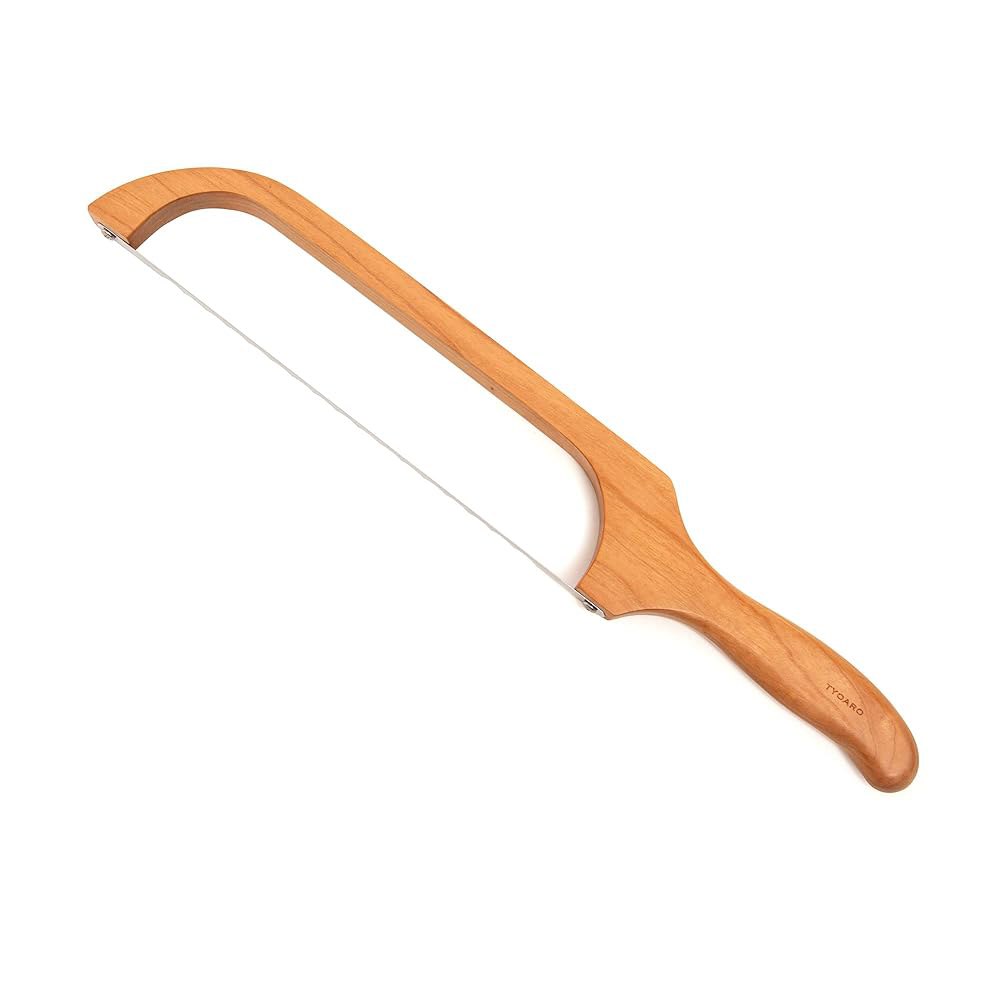 TYOARO 나무 브레드 보우 나이프, 체리 (40.6cm(16인치)) 얇고 사워도우 - 위한 균일한 슬라이스 바게트 베이글, 스테인리스 홈메이드 커터 톱니 프리미엄 등을 오른손잡 - 상품 이미지