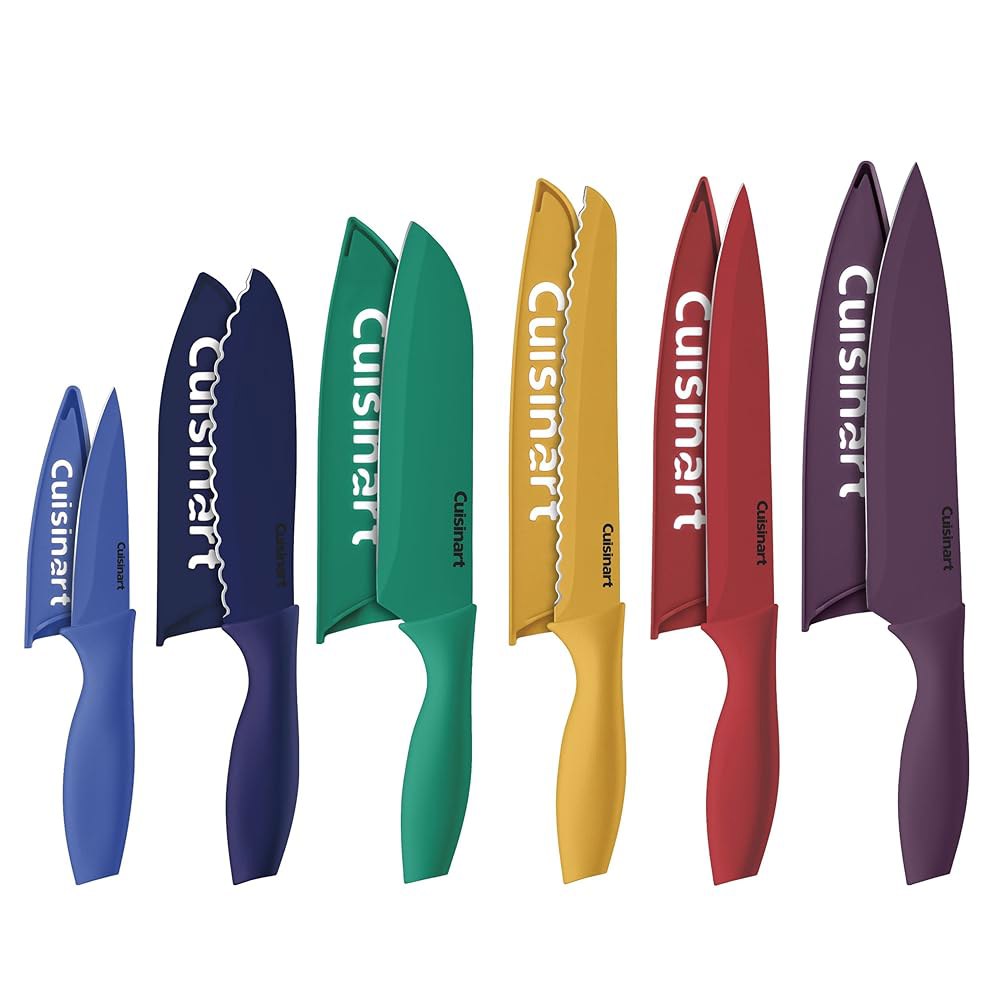 Cuisinart 블레이드 가드가 포함된 컬러 나이프 세트 커버 12피스 구성 아마존 독점 칼 6개 (C55-12PCKSAM) Color: Multi-Color - 상품 이미지