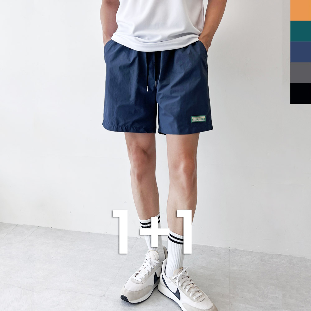 [1+1] 남성 나일론 시원한 반바지 우븐 쇼츠 밴딩 여름 운동복 트레이닝 숏팬츠 - 상품 이미지