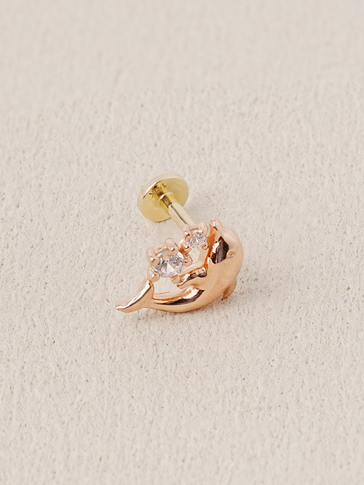 [0.8mm] 14K 인터널 미니 큐빅 돌고래 라블렛 피어싱 귀걸이 이미지 8