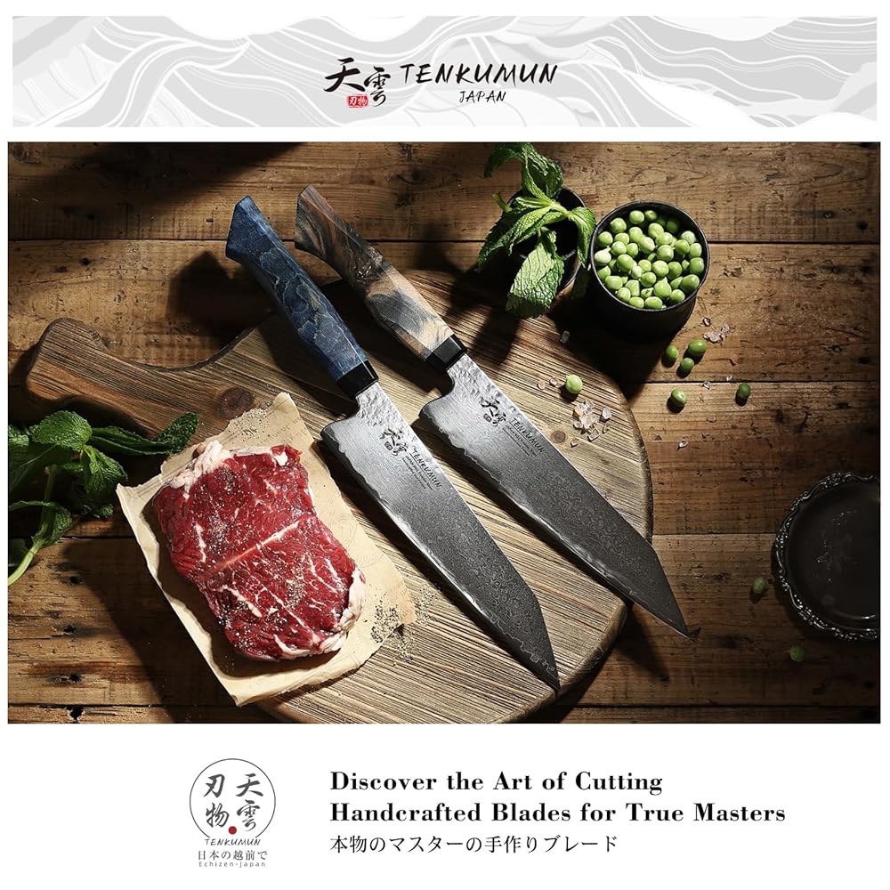 Tenkumun 일본 Gyutou 210mm Profession Santoku 스틸 셰프 블루 핸드메이드 수제 나무 SG2 단조 포함 20.3cm(8인치) 손잡이 나이프 파우더 - 상세 이미지 2