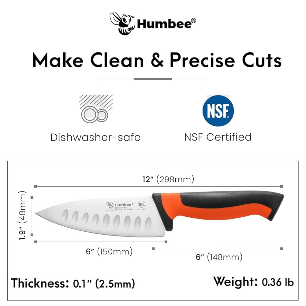 NSF 인증 15.2cm(6인치) 셰프 나이프 - 인체 있는 그라인드 플랫 블레이드, 손잡이가 스테인리스 풀 DT12 코드 오렌지 주방 시리즈, 고탄소 내구성 프리 색상 BPA - 상세 이미지 2