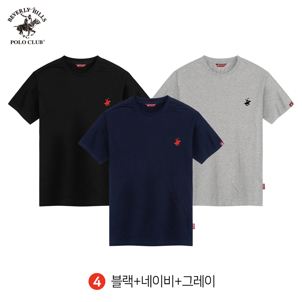 라운드 반팔 티셔츠 3PACK 남여공용 데일리 자수로고 비버리힐즈폴로클럽 - 상세 이미지 5