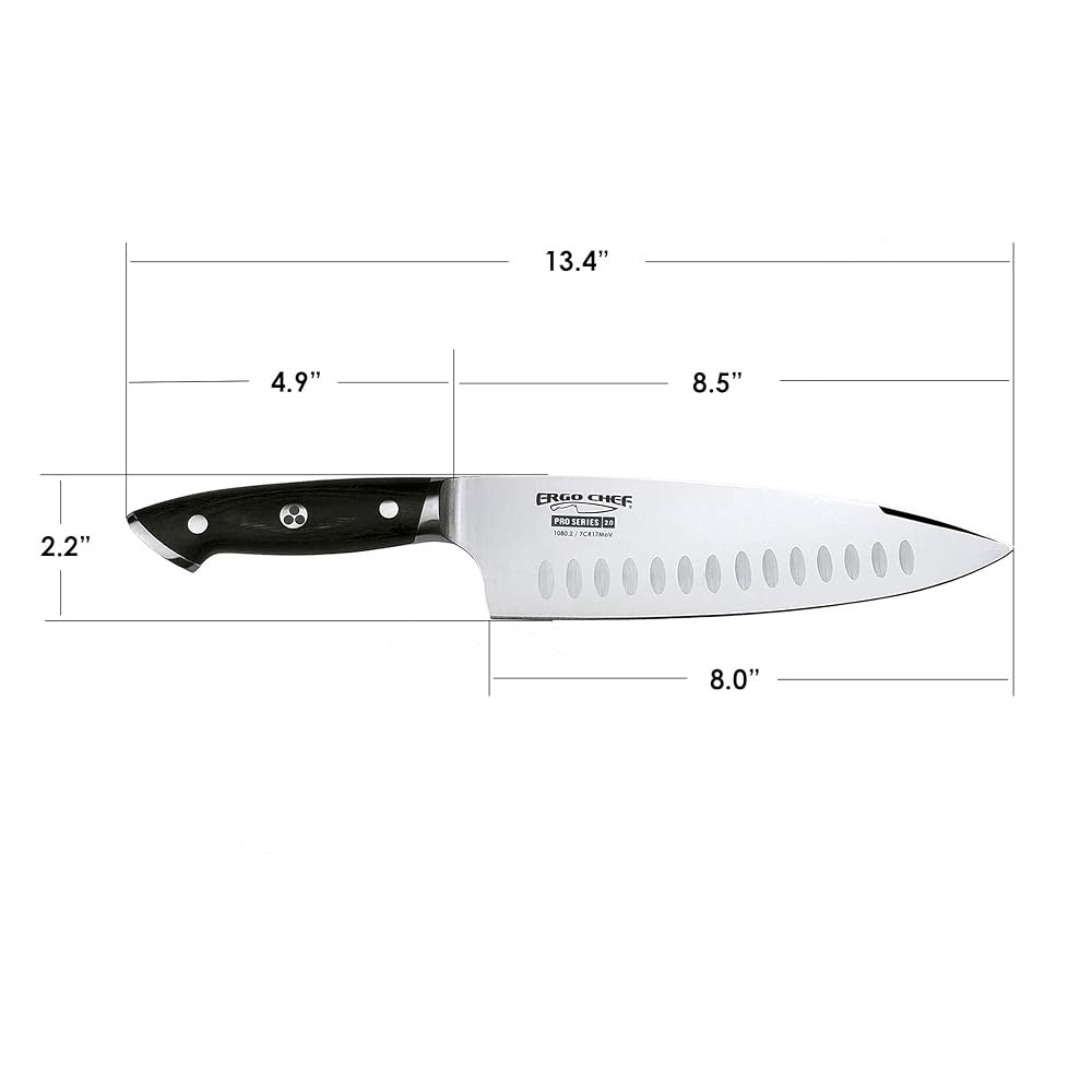 Ergo Chef Pro Series 2.0 20.3cm(8인치) 풀 포함 구조 공학적 블레이드, 블랙 셰프 파카우드 인체 고탄소 단조 탱 스테인리스 스틸 핸들 - 7Cr17MoV - 상세 이미지 3