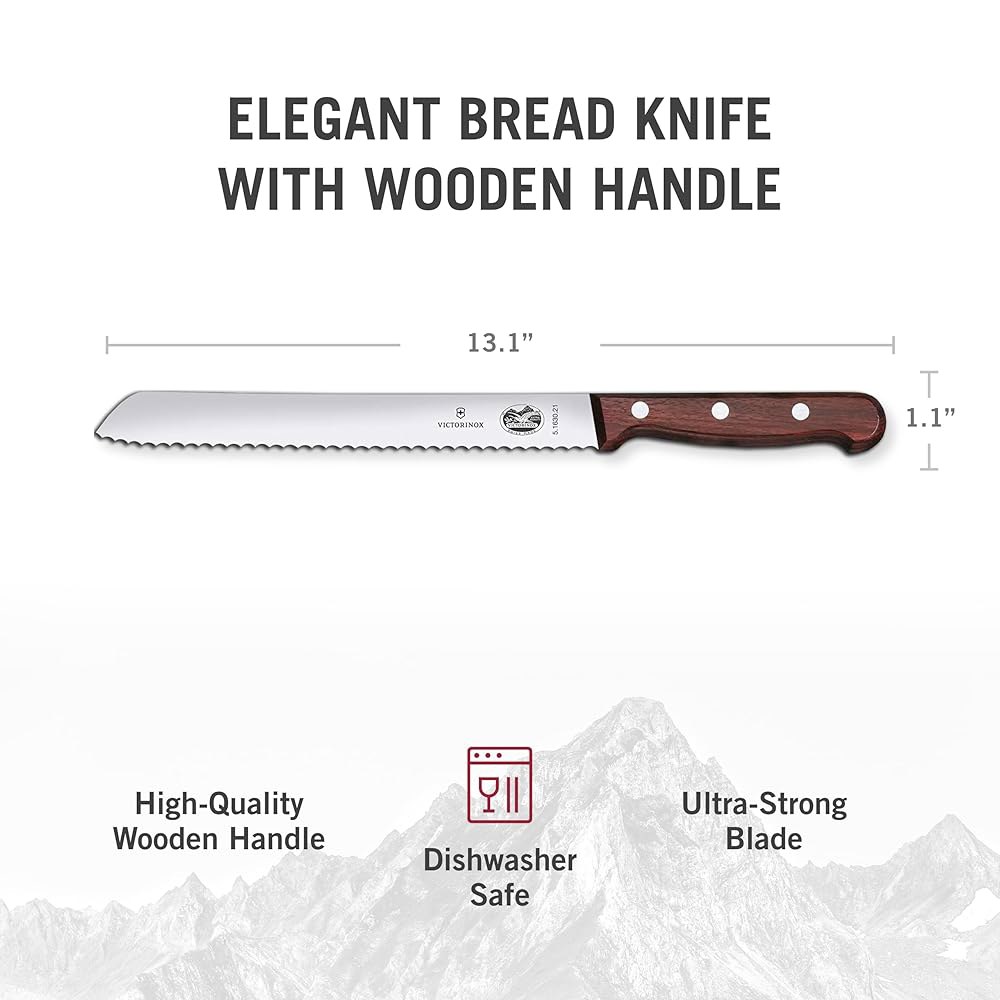 Victorinox Wood Collection 브레드 나이프 - 주방 손잡이, 액세서리용 톱니 자르세요 21cm(8.25인치) 빵 빵, 등을 나무 페이스트리 - 상세 이미지 3