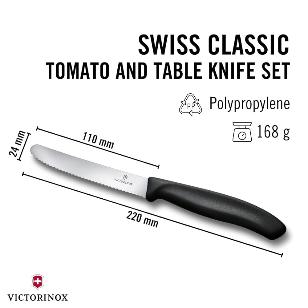 Victorinox Swiss 클래식 토마토 및 테이블 톱니 나이프 블랙, 가족 세트, 6개 다이닝을 세트 일상 위한 블레이드, - 상세 이미지 3