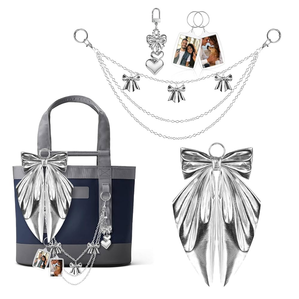 WUQID Tote Bag Decoration Kit, 5PCS Bogg Accessories Chain Metallic Bow Carryall & Beach Decorative - 상품 이미지
