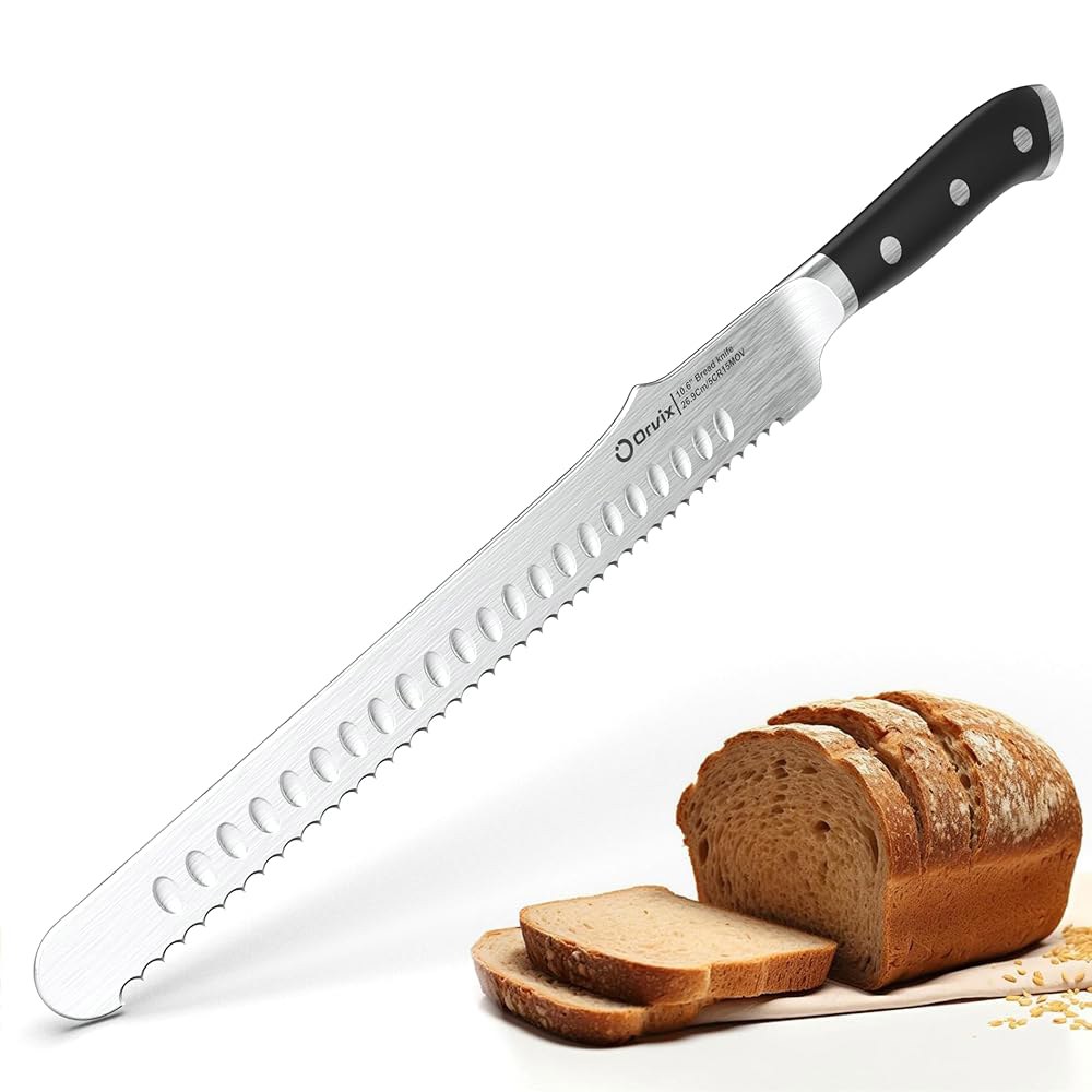 ORVIX 브레드 나이프 엑스트라 롱 39.9cm(15.6인치) 럭셔리 시리즈, 탱, 선물 수제 상자 스틸 풀 울트라 사워도우 손잡이, 인체 포함 톱니 장인 스테인리스 프로페셔널 - 상품 이미지