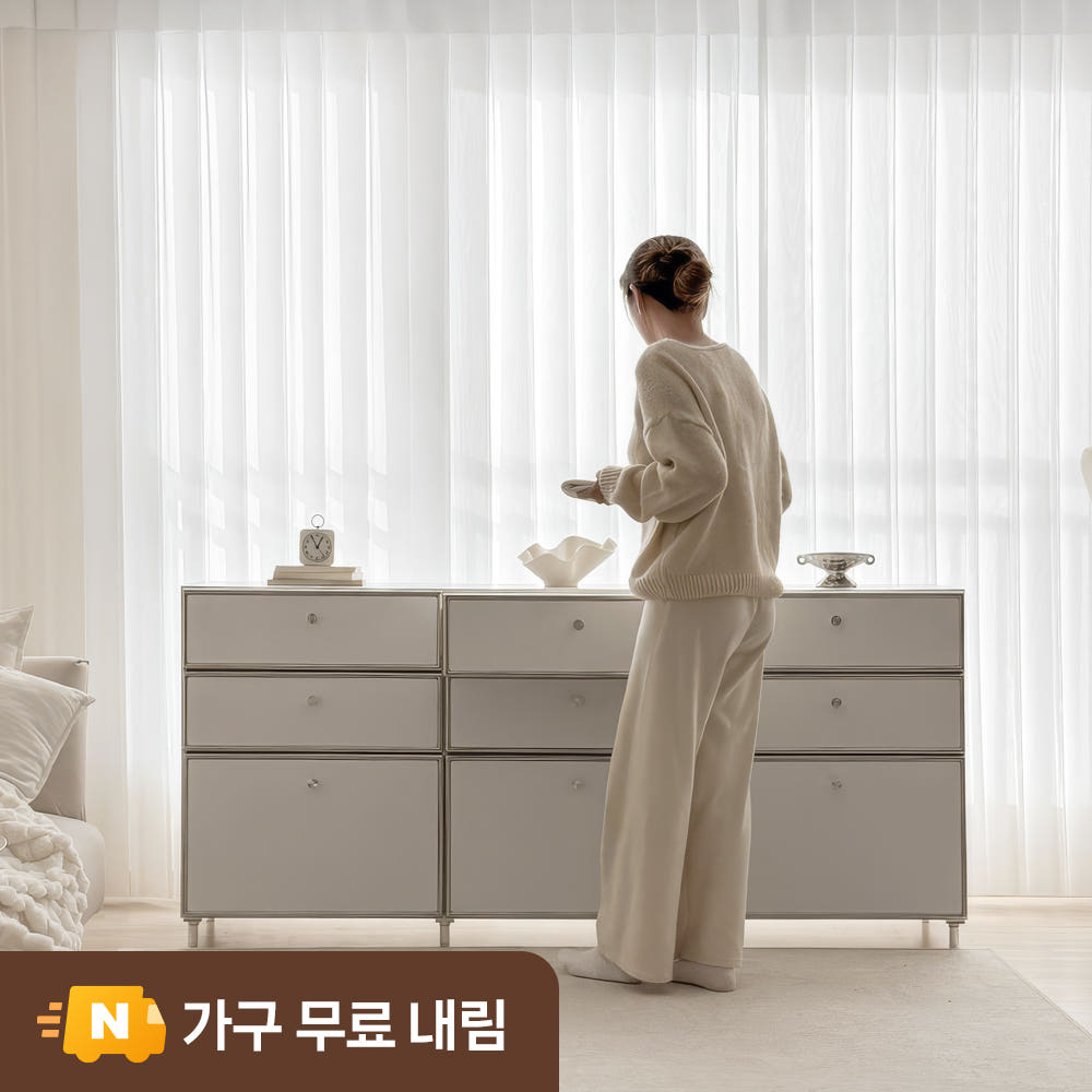 나무뜰 플로이 모듈가구 미드센츄리 수납 서랍장 1800x400x800 3단 화이트 MWF357C