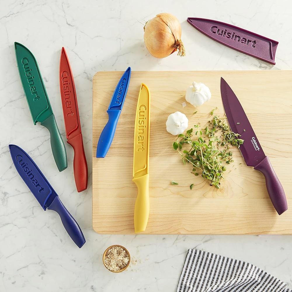 Cuisinart 블레이드 가드가 포함된 컬러 나이프 세트 커버 12피스 구성 아마존 독점 칼 6개 (C55-12PCKSAM) Color: Multi-Color - 상세 이미지 2