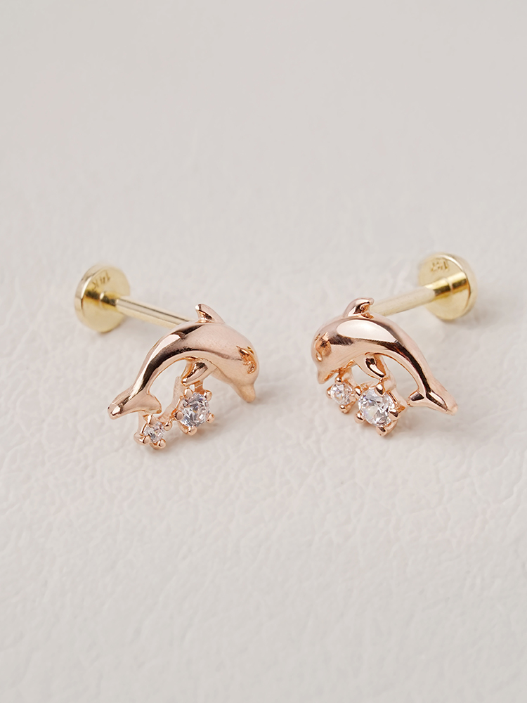 [0.8mm] 14K 인터널 미니 큐빅 돌고래 라블렛 피어싱 귀걸이 이미지 6